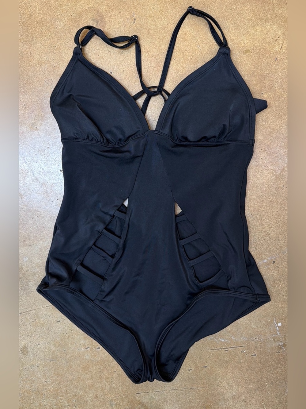 Adore Me Black Cut-Out Criss Cross Back Halter 1 Piece Swimsuit size Medium